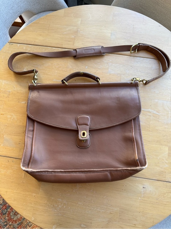 Coach Handbags - Coach Brown Leather Flap Laptop Satchel with Adjustable Strap